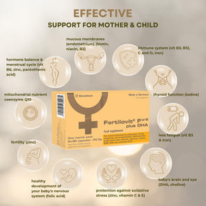 Fertilovit® For2 plus DHA | Premium Prenatal Supplement for Pregnancy and Breastfeeding | Complete Care with DHA and Choline for Brain and Eye Development | 60 Capsules | 1-Month Pack (One Size)