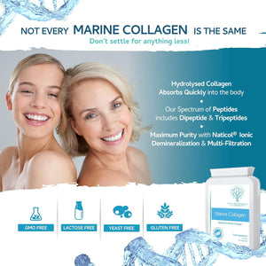 Marine Collagen 600Mg 60 Capsules - Highly Bioavailable Naticol® Type 1 Produced by Enzymatic Hydrolysis Ensuring the Highest Levels of Oligopeptides with Maximum Purity