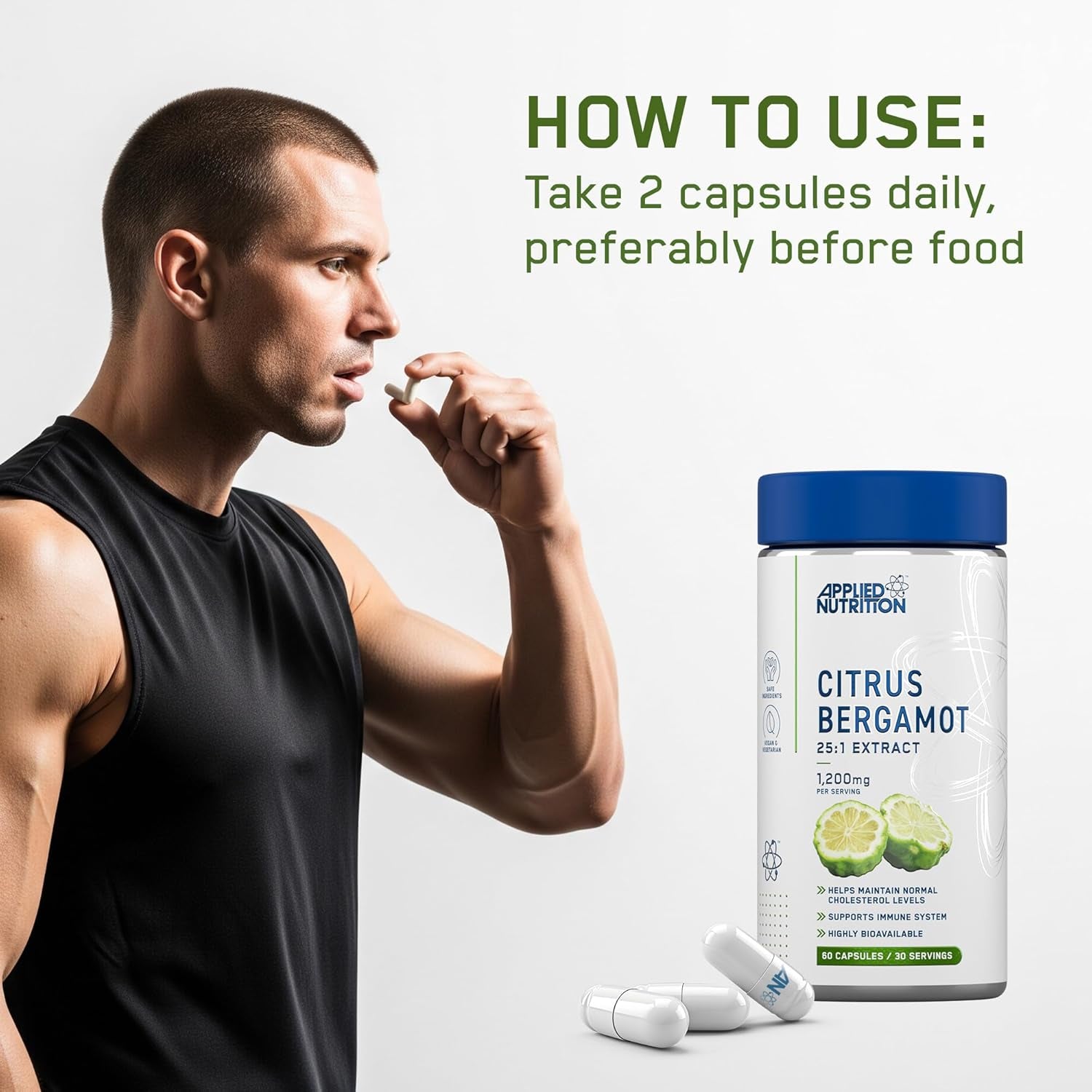 Applied Nutrition – Citrus Bergamot 25:1 Extract – High Strength 1200Mg – Best Cholesterol Support – Best Immune System Booster – Highly Bioavailable – (60 Capsules – 30 Servings)
