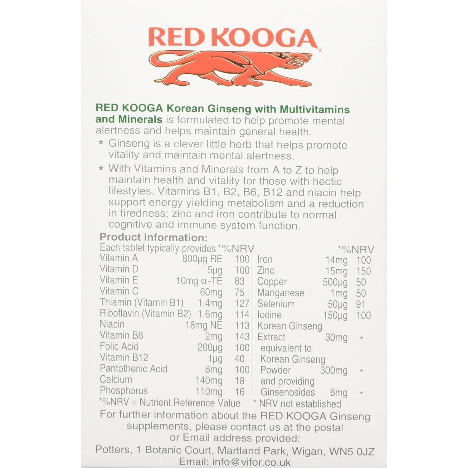 Red Kooga Korean Ginseng and Ginkgo Biloba, Promotes Vitality and Maintains Mental Alertness, Pack of 32 Tablets