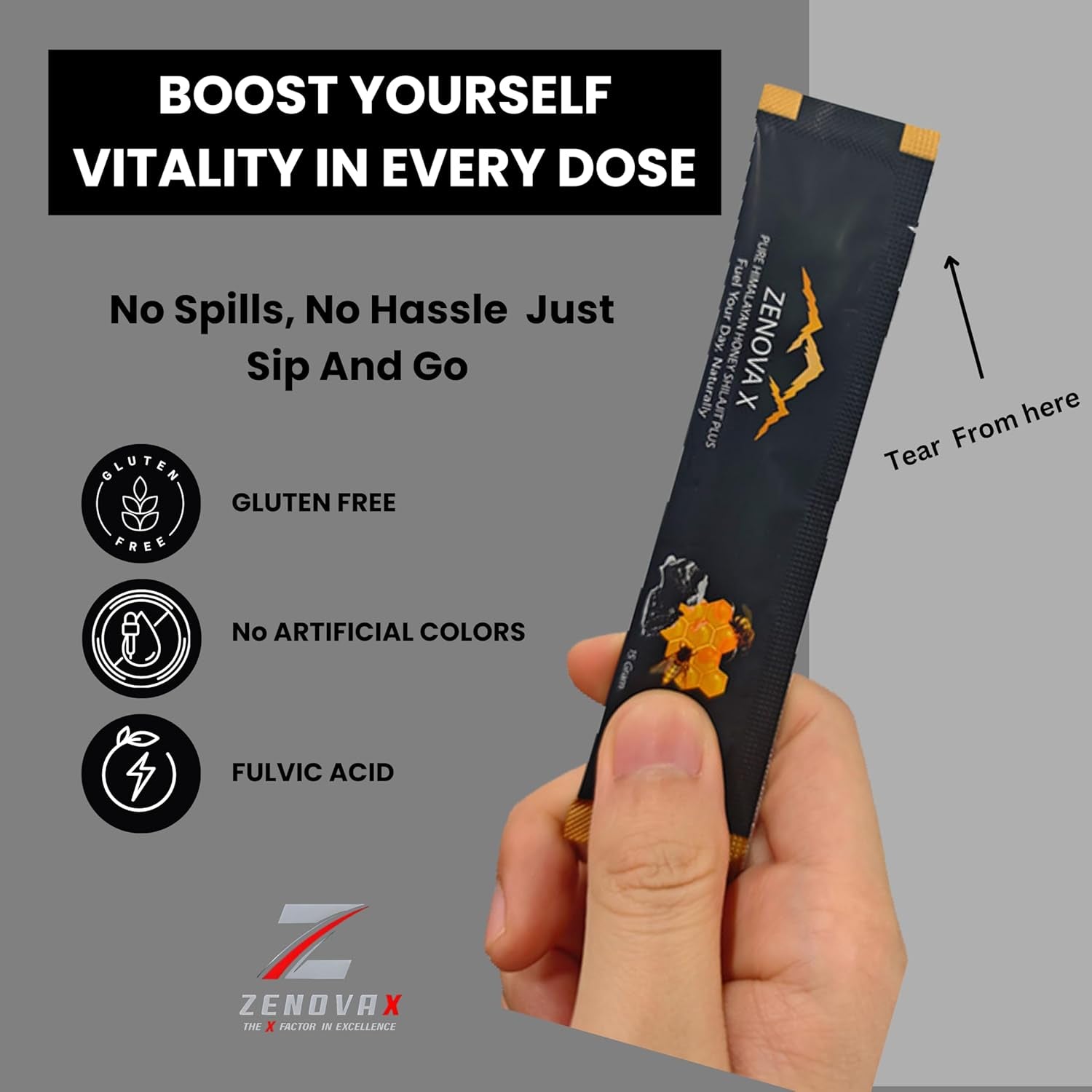 ZENOVA X Himalayan Shilajit Honey plus with Ashwagandha, Saffron, Ginseng | Gold Grade 100% Pure Honey and Shilajit | 15 Sticks for Energy Boost & Immune Support, 85+ Trace Minerals, 75%+ Fulvic Acid