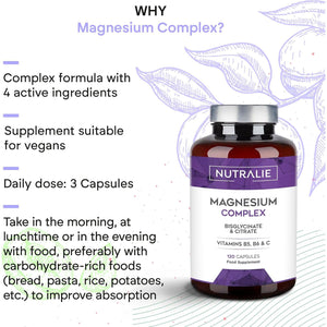 Magnesium Glycinate Complex - 2145Mg Bisglycinate + Citrate Magnesium Supplements - Vitamins C B5 B6 - High Strength - 120 Capsules Nutralie