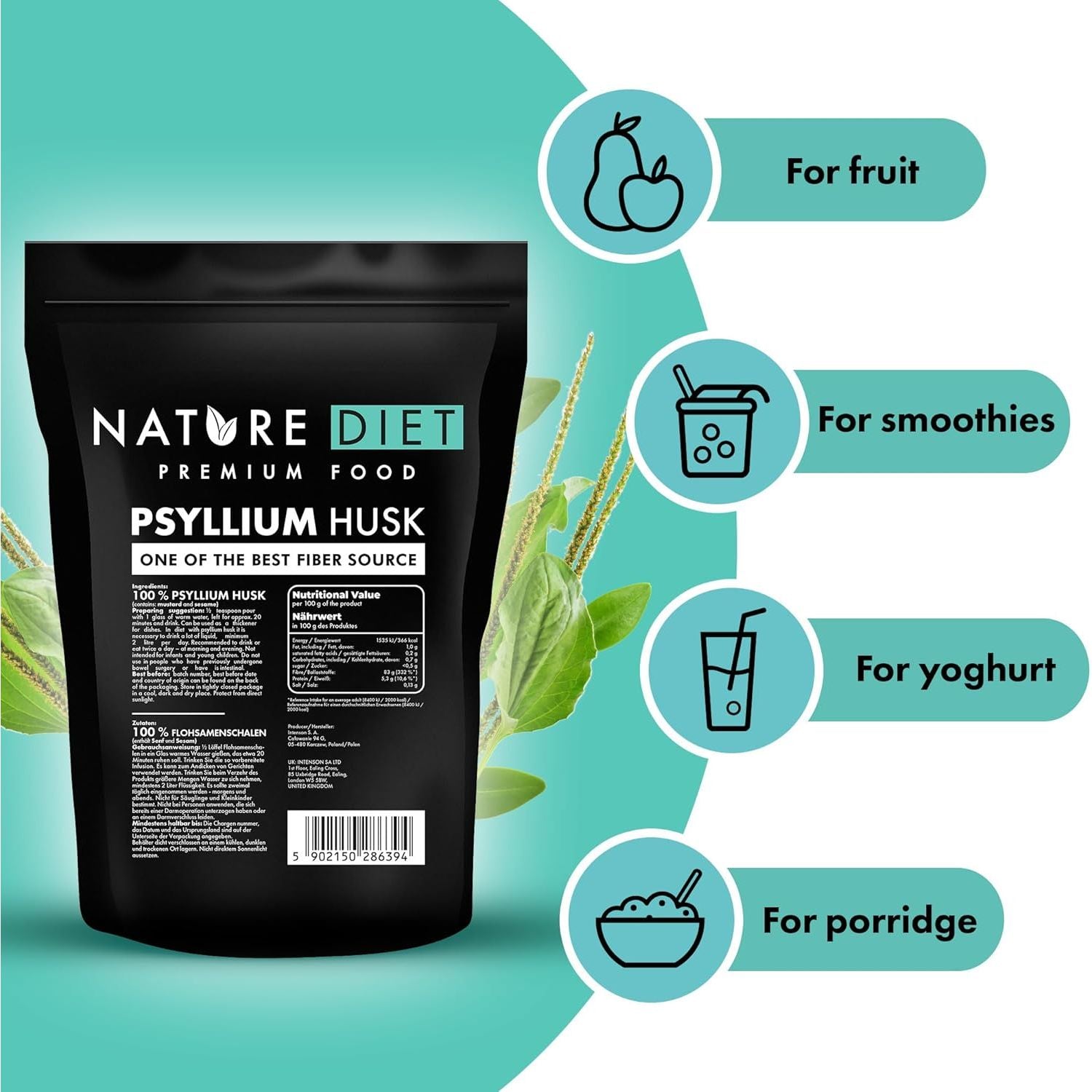Nature Diet - Psyllium Husk 1000 G | Source of Fibre | Digestion | Detox, Packaging May Vary