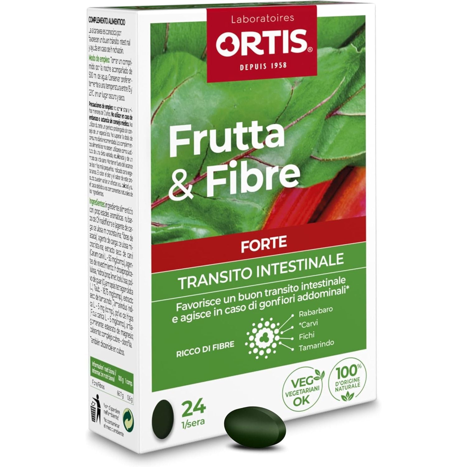 Ortis Frutta&Fibre Forte Integratore Transito Intestinale 24 Compresse