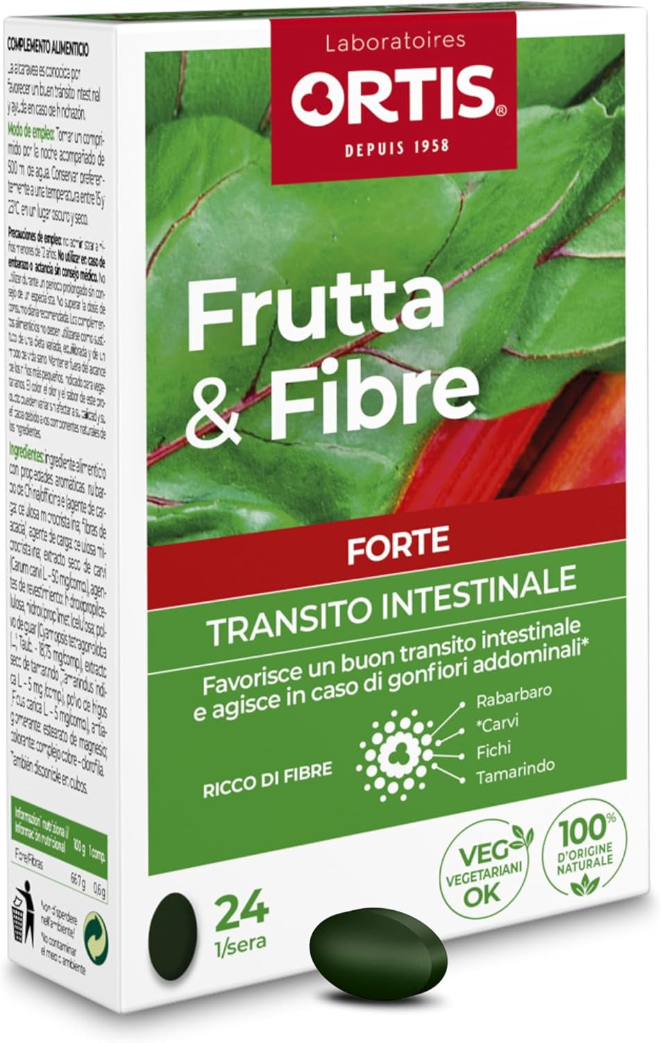 Ortis Frutta&Fibre Forte Integratore Transito Intestinale 24 Compresse