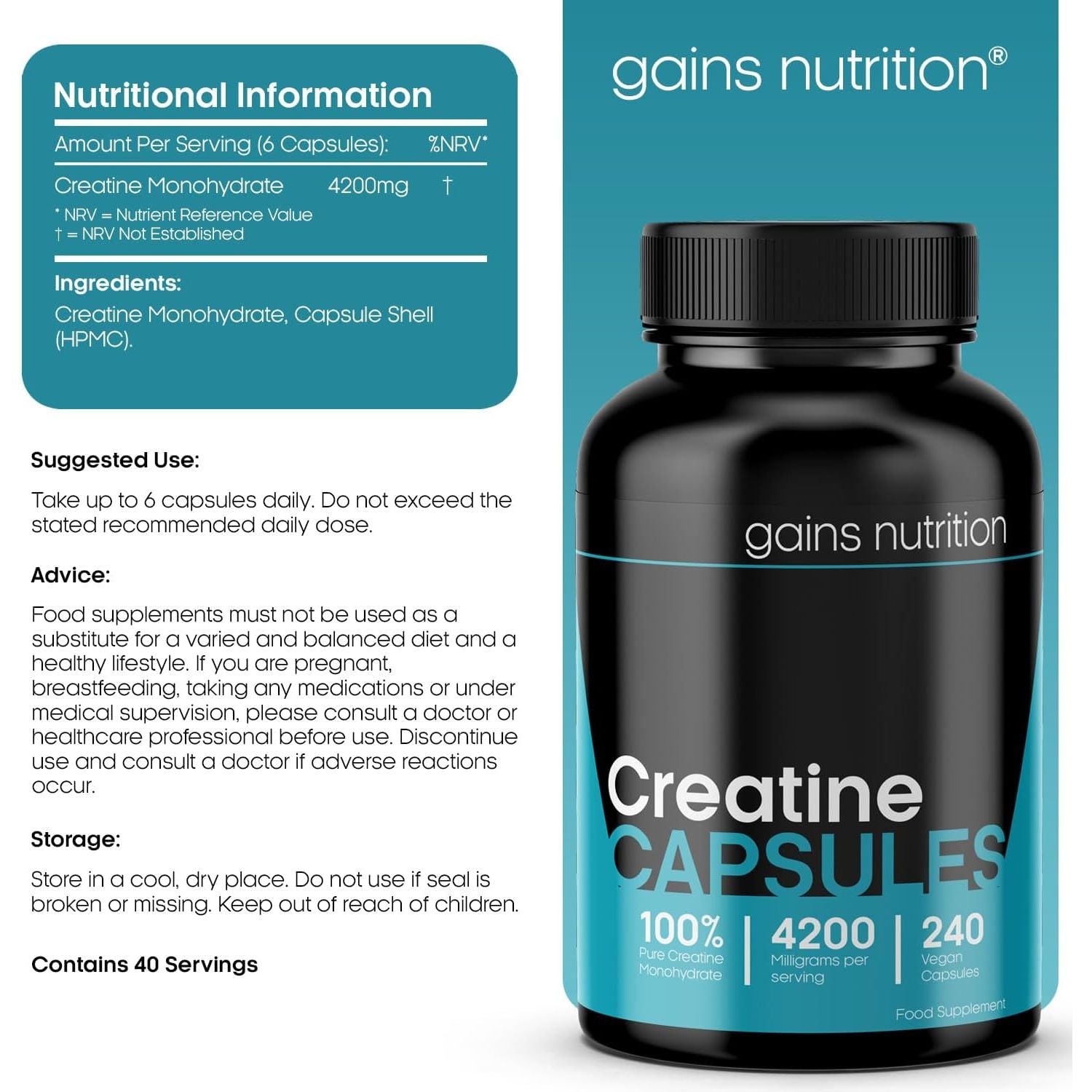 GN Creatine Capsules | 240 Creatine Monohydrate Capsules for Men & Women | High Strength 4200Mg Creatine-Monohydrate per Serving | Non-Gmo, Gluten & Filler Free