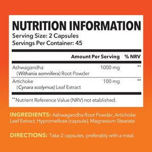 Ashwagandha High Strength 1000Mg | Stress and Mood Support for Men and Women | Herbal Supplement Ashwagandha Complex with Artichoke Extract | Third-Party Tested, Non-Gmo & Gluten Free | 90 Capsules