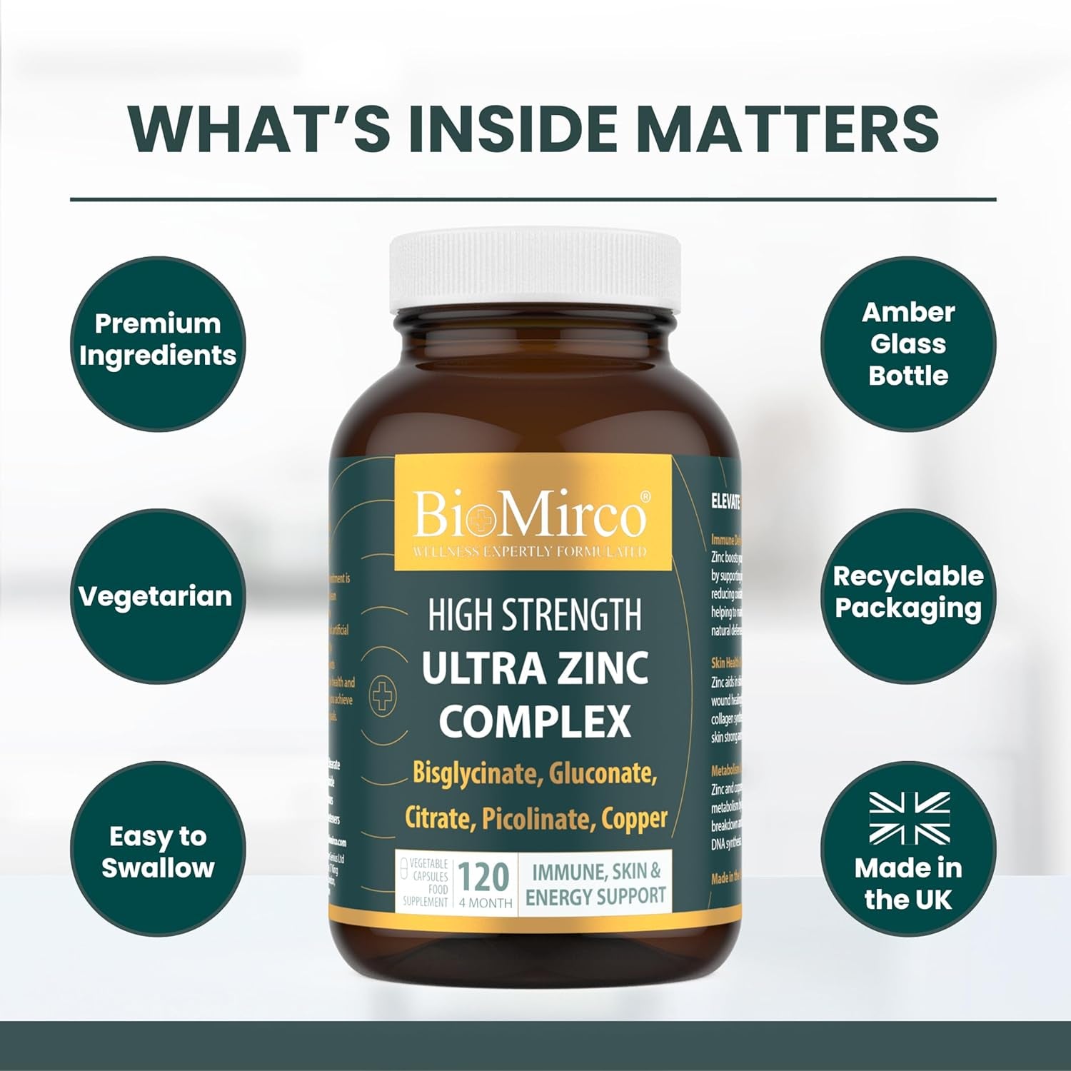 High Strength Ultra Zinc Complex, 120 Premium Capsules, Immune System, Cognitive Function, Potent Dose, Made in the UK