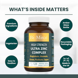High Strength Ultra Zinc Complex, 120 Premium Capsules, Immune System, Cognitive Function, Potent Dose, Made in the UK
