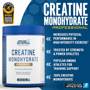 Applied Nutrition Creatine Monohydrate Powder 500G – 100% Micronized Creatine – 5G per Serving – Unflavoured – Supports High-Intensity Performance – 100 Servings