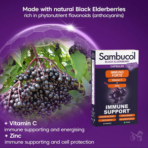Sambucol Natural Black Elderberry Immuno Forte Capsules | Vitamin C | Zinc | Immune Support Supplement| 30 Capsules