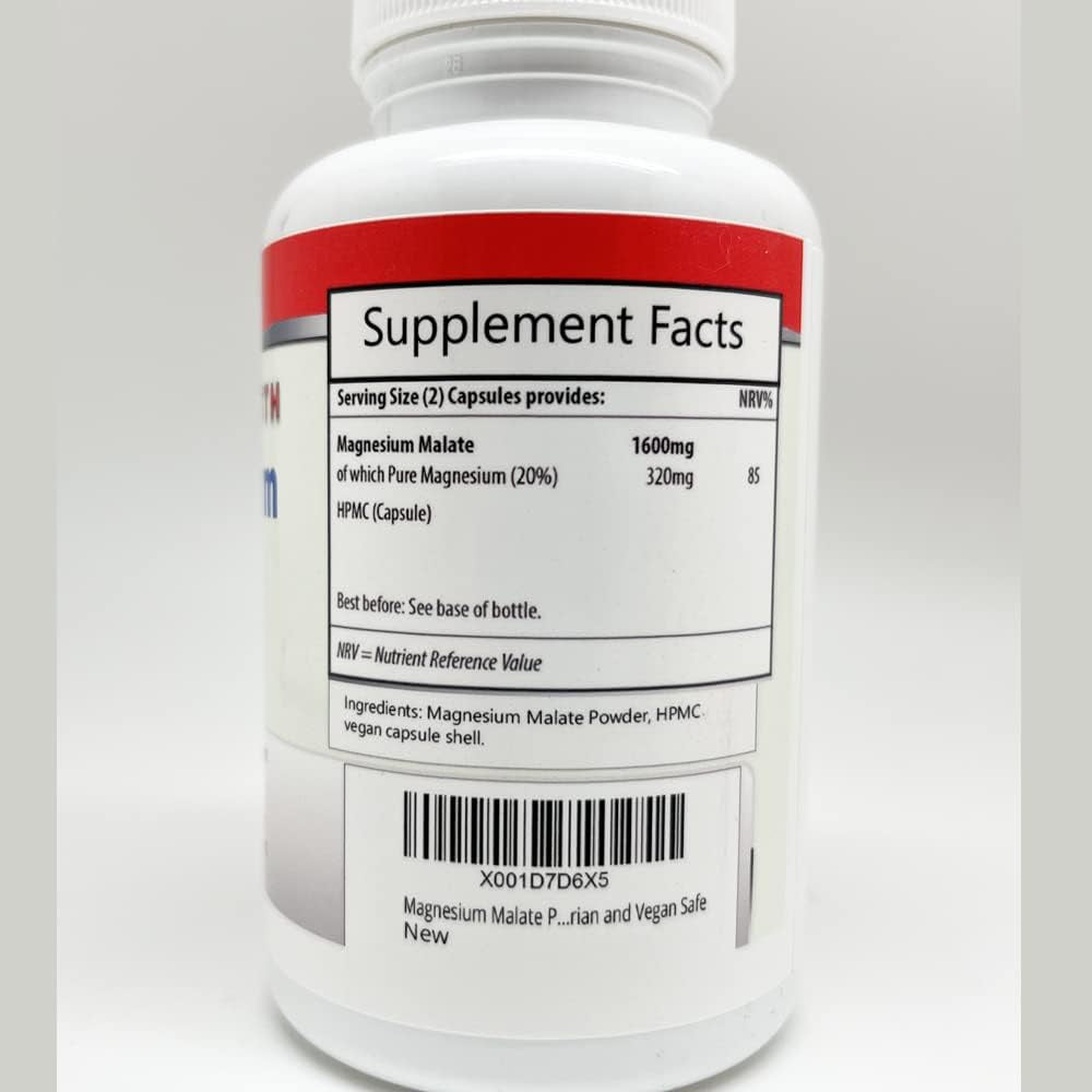 Magnesium Malate Pure Capsules 800Mg per Capsule - NO Fillers - Vegetarian and Vegan Safe