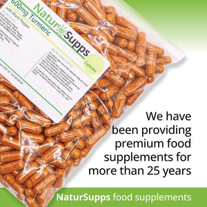Natur Supps Turmeric and Black Pepper Capsules High Strength 600Mg, Vegan and Vegetarian Turmeric Curcumin Supplement, Pack of 365, Superior Absorption to Tablets