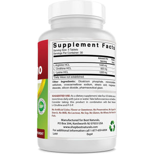 Best Naturals Tri-Amino with L-Arginine, L-Ornithine, L-Lysine 120 Tablets (120 Count (Pack of 1))