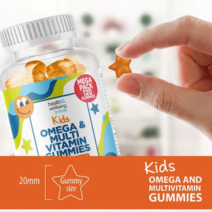 Omega 3 and Multivitamin for Children, 120 Gummies for Kids - Orange Flavour- 9 Essential Vitamins + Minerals, Vitamin C D a & B Vitamins for Children - Pack of 120 Chewable Vitamins - by Club Vits
