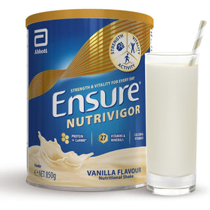 Ensure Nutrivigor Nutritional Shake – Vanilla Flavour – 850G – Food Supplement with Protein, HMB & 27 Vitamins & Minerals – Supports Strength, Energy & Immunity – with Vitamin D, C & B