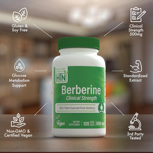 Berberine Hcl 500Mg 120 Servings | Clinical Strength | Certified Vegan| Non-Gmo | Gluten Free | Soy Free | 3Rd Party Tested | by Health Thru Nutrition