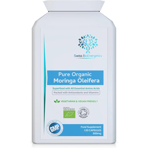 Pure Organic Moringa Oleifera 500Mg 120 Capsules - No Fillers or Flowing Agents - 100% Natural Soil Association Certified High Strength Superfood with All Essential Amino Acids