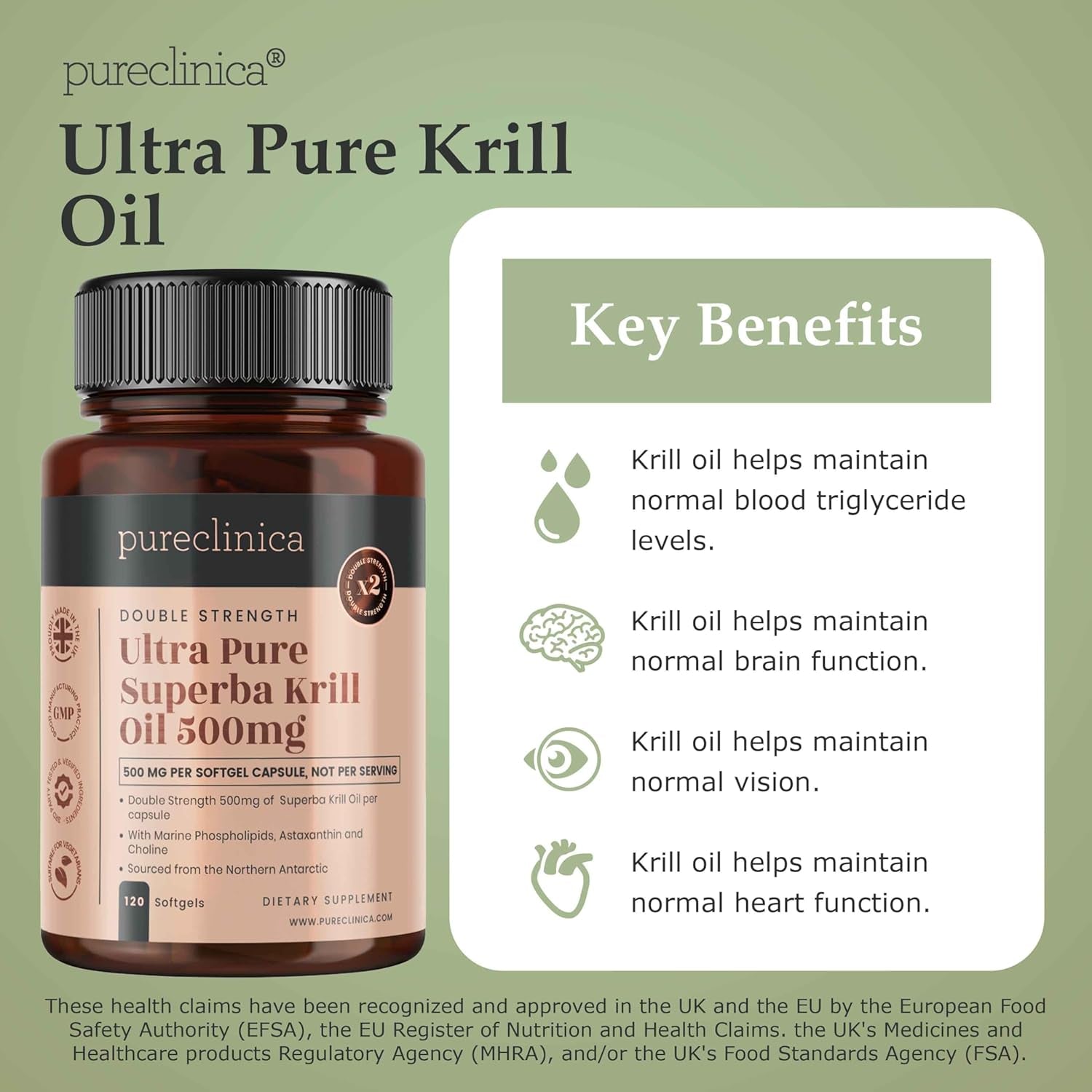 Ultra Pure Superba Krill Oil 500Mg X 240 Capsules (2 Bottles) - Sourced in the Unpolluted Waters of the Antarctic. Providing a Rich Supply of Astaxanthin and Omega 3