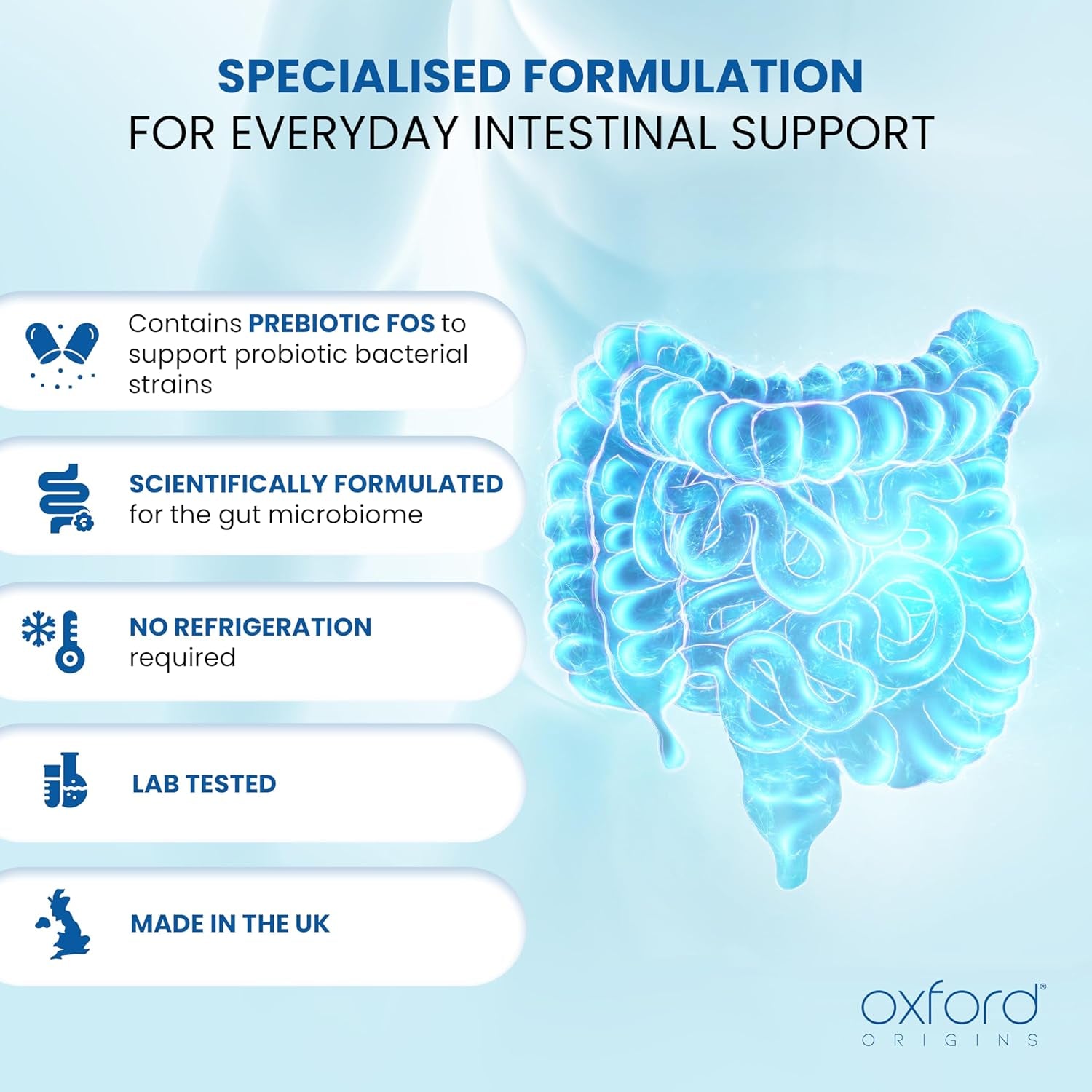 Advanced Probiotics for Gut Health | Made in the UK | Scientifically Formulated Pre & Probiotic Gut Health Supplements | Capsules with 5 Billion Bacterial Cultures, 100 Billion Cfu/G | 60 Capsules