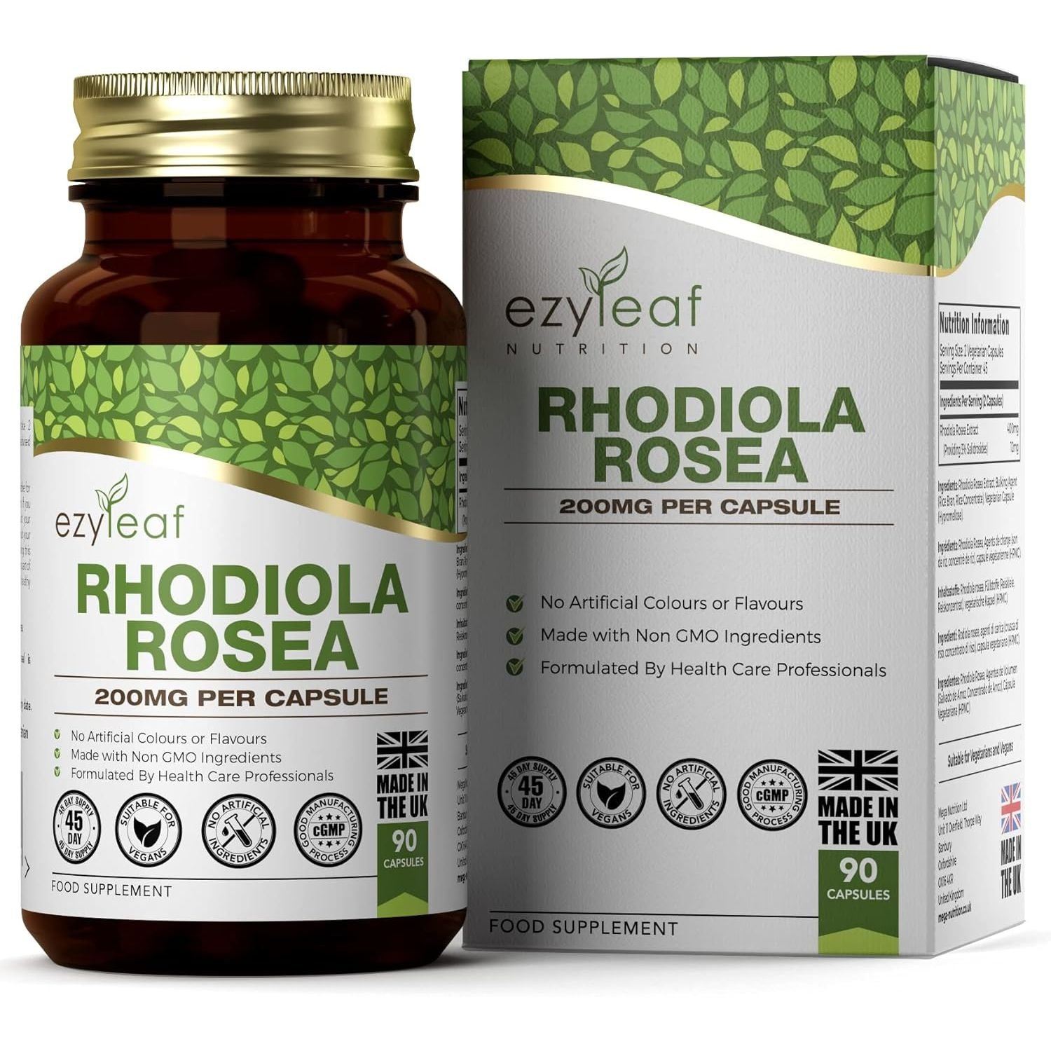 Ezyleaf Rhodiola Rosea Capsules 400Mg Dose | High Strength Active 3% Salidroside Rosea Extract | 90 Vegan Capsules | Arctic Root Nootropic Adaptogen Supplement | ISO Certified, Allergen & Gluten Free