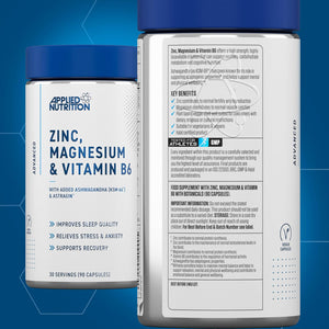 Applied Nutrition Zinc, Magnesium & Vitamin B6 with Ashwagandha Capsules - Natural Support for Hormonal Balance, Sleep Support & Stress Relief - 90 Capsules (30 Servings)