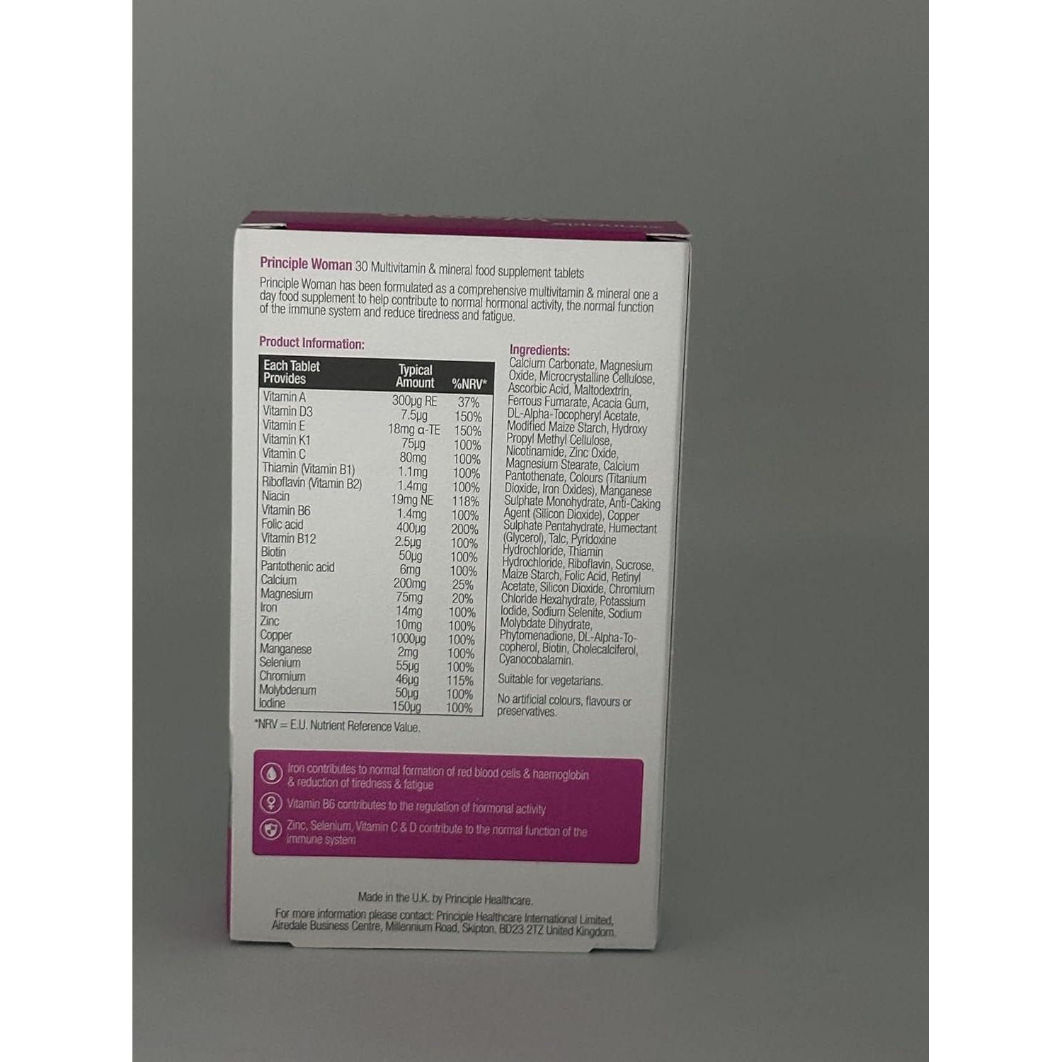 Principle Woman Multivitamin – 30 Tablets | One-A-Day Supplement for Women | with Iron, Folic Acid, Vitamin D & B12 | Supports Energy, Immunity & Hormonal Balance | Made in the UK