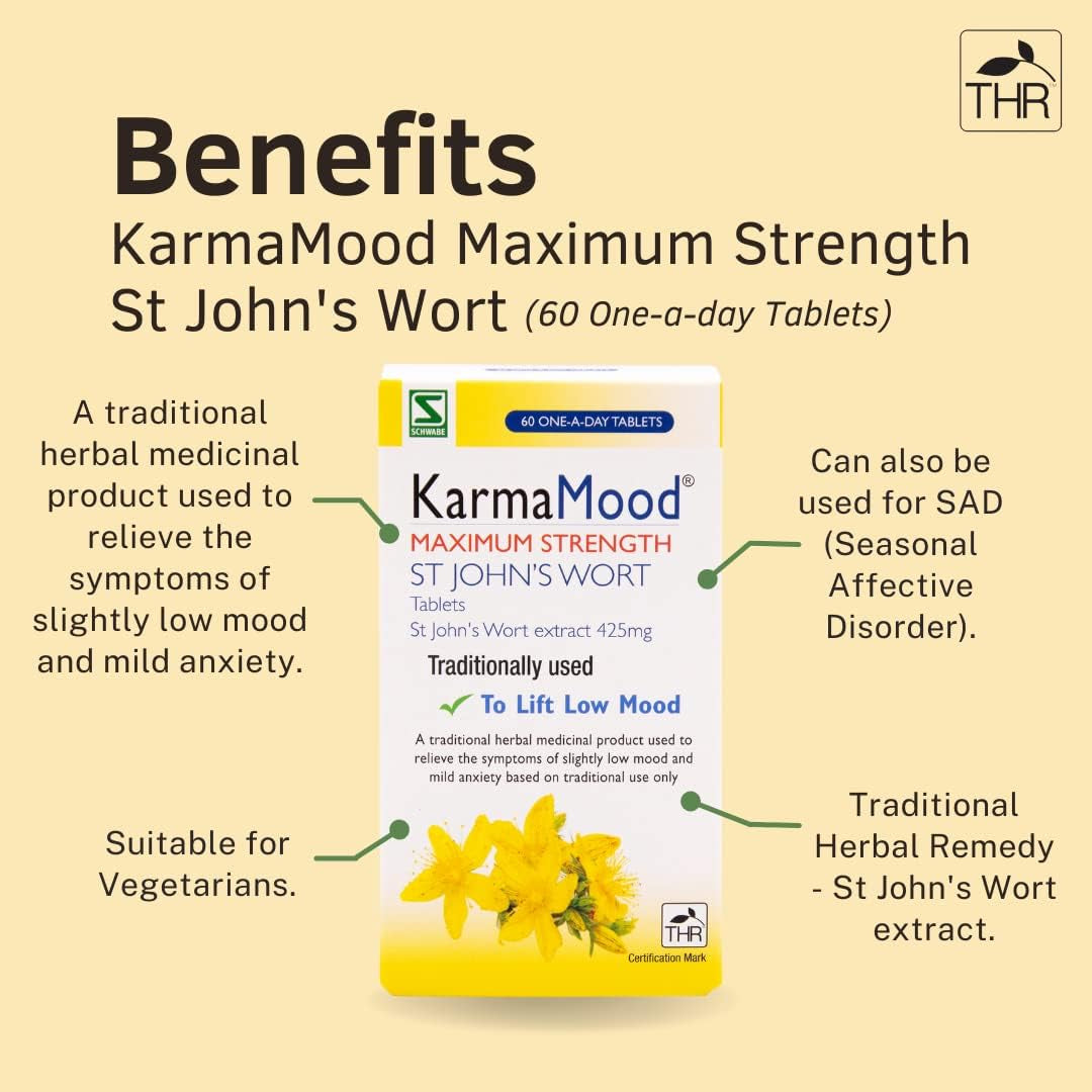 Schwabe Karmamood Maximum Strength - St John'S Wort Extract 425Mg - Traditional Herbal Medicinal Product - 60 Tablets