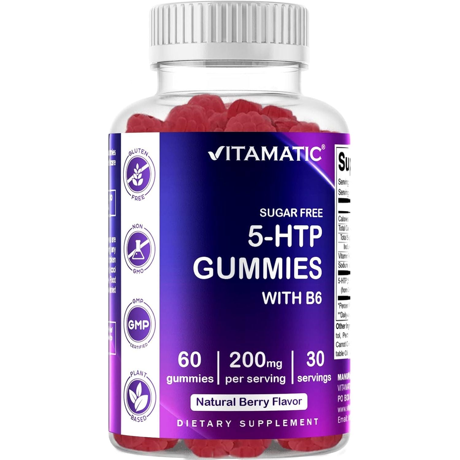 Vitamatic Sugar Free 5-HTP 200Mg Gummies with B6 – 60 Pectin-Based Gummies – Mood Support & Stress Relief