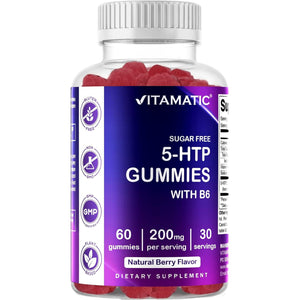 Vitamatic Sugar Free 5-HTP 200Mg Gummies with B6 – 60 Pectin-Based Gummies – Mood Support & Stress Relief