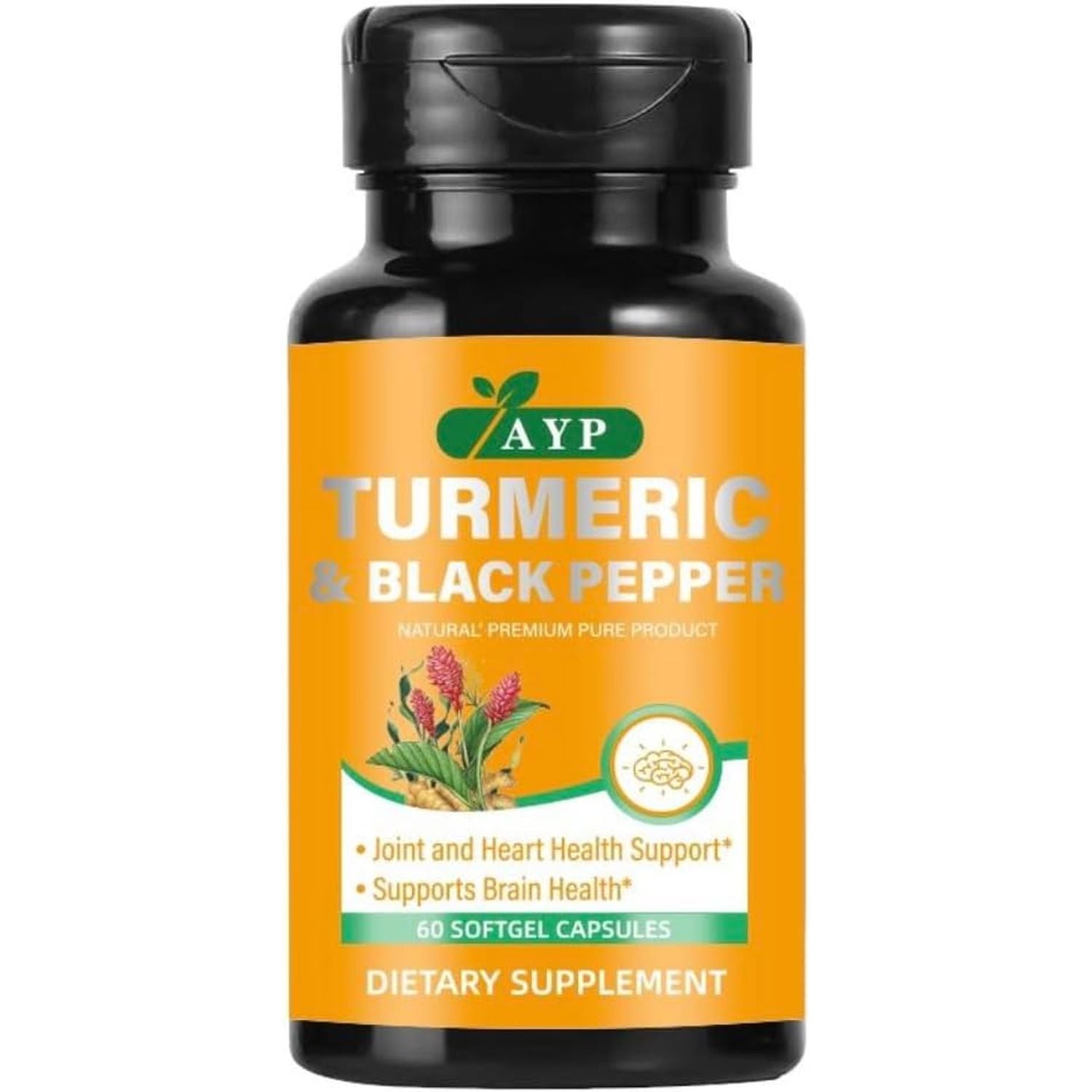 Turmeric and Black Pepper Supplement 1440Mg –Organic Turmeric with Ginger Root |60 Softgel Capsules for Joint Support, Inflammation Relief & Digestive Health |High Absorption Formula with MCT Oil