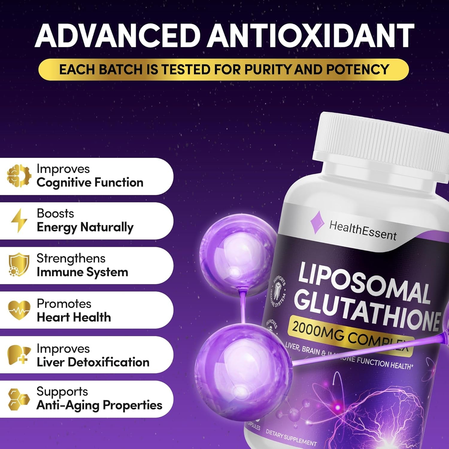 Liposomal Glutathione, 2000Mg Complex with Vitamin-C and Collagen Peptides, Liposomal Vitamin C, Glutathione Supplement, Superior Bioavailability 10X Absorption - 60 Softgels