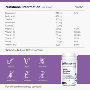 Metagenics Megamag Muscleze Magnesium Glycinate Powder - Muscle Recovery after Exercise - Orange, 30 Servings