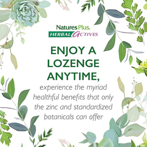 Naturesplus Herbal Actives Immune Zinc Lozenges, Cherry Flavour - Chewable Zinc and Vitamin C Tablets with Olive Leaf, Elderberry and Vitamin D3 - Vegan, Gluten Free - 60 Chewables