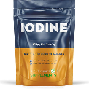 Iodine 150Mcg 120 Tablets | Max Strength Potassium Iodide | Natural Source of Iodine from Potassium Iodide | Thyroid Supplement | Vegan UK Made | GMP Approved