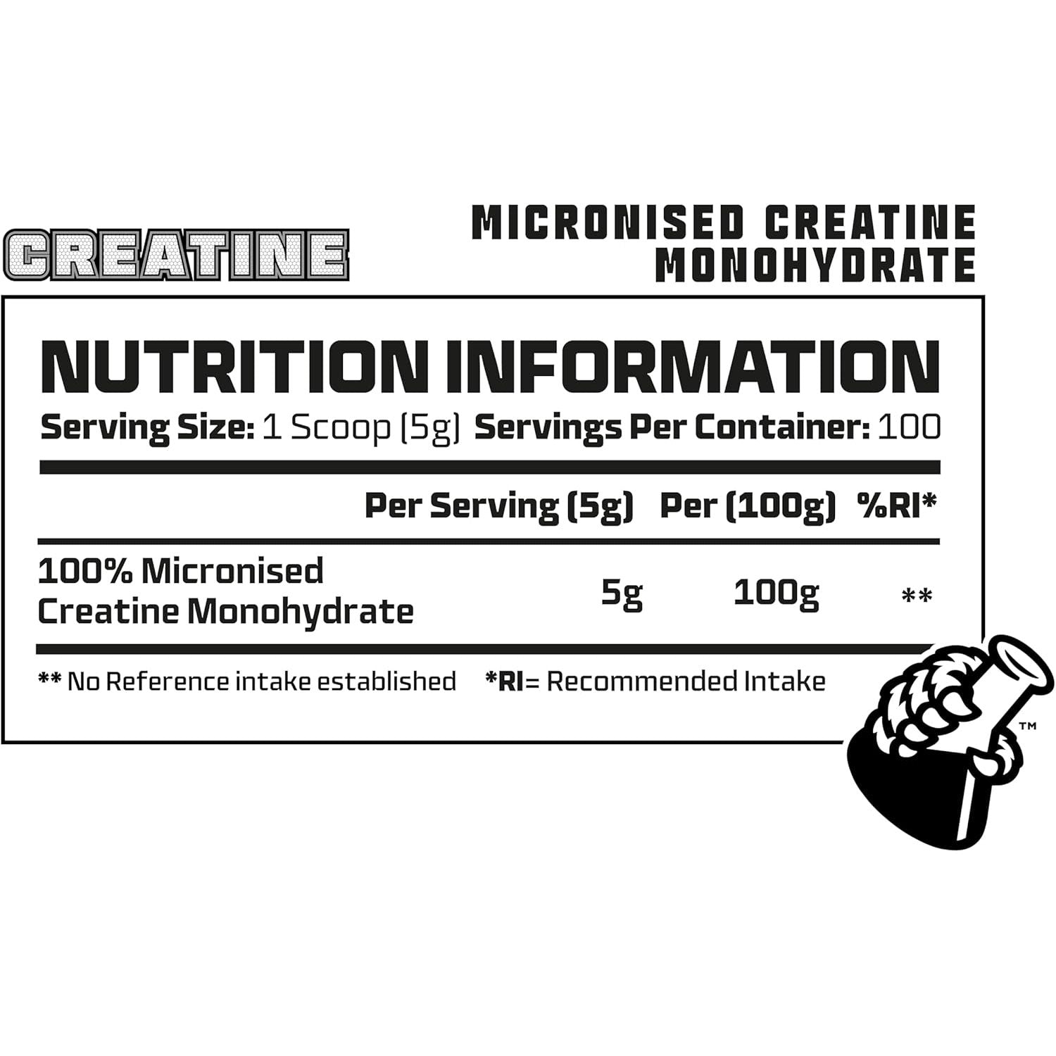 Beast | Creatine Monohydrate Powder 100 Servings (500G) 100% Pure Micronised Creatine Powder | Unflavoured