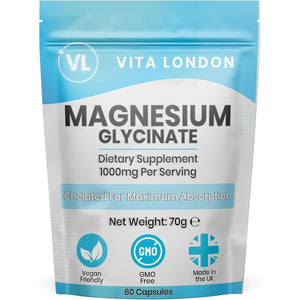 Magnesium Glycinate 1000Mg | 60 Vegan Capsules (Not Tablet, Gummies or Powder) High Strength 180Mg Elemental Magnesium Bisglycinate | UK Made
