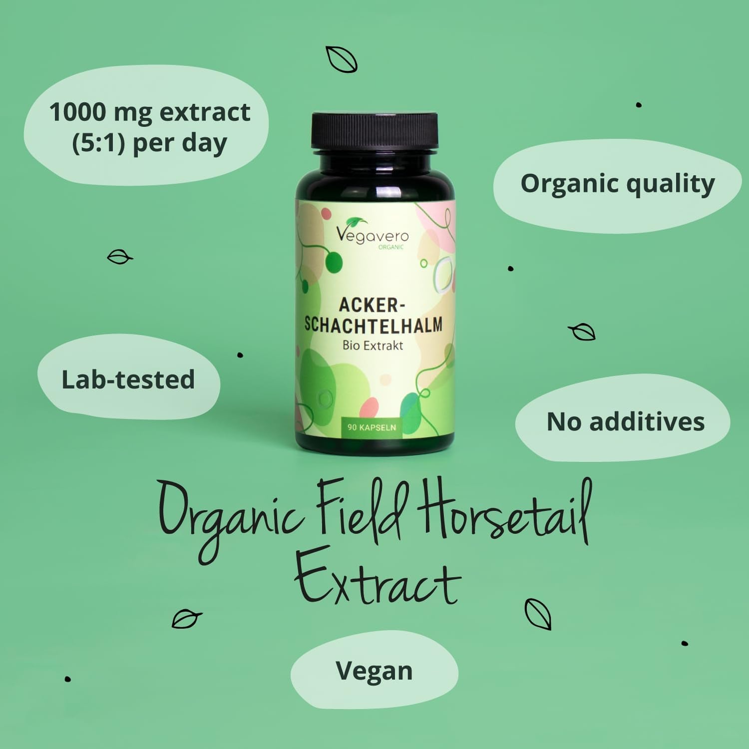 Vegavero Organic Horsetail Extract 1000 Mg | Natural Source of Silica | NO Additives | Hair, Skin & Nail Supplement | Equisetum Arvense Extract | 90 Capsules | Vegan