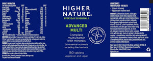 Higher Nature - Advanced Multi - Multi Vitamins Supplements - 26 Essential Vitamins, Minerals & Live Bacteria - 180 Tablets