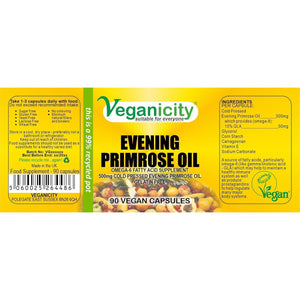 Veganicity Evening Primrose Oil 500Mg (10% GLA) : Omega-6 Plant Supplement : 90 Vegan Capsules, in a Planet-Friendly 99% Recycled Pot