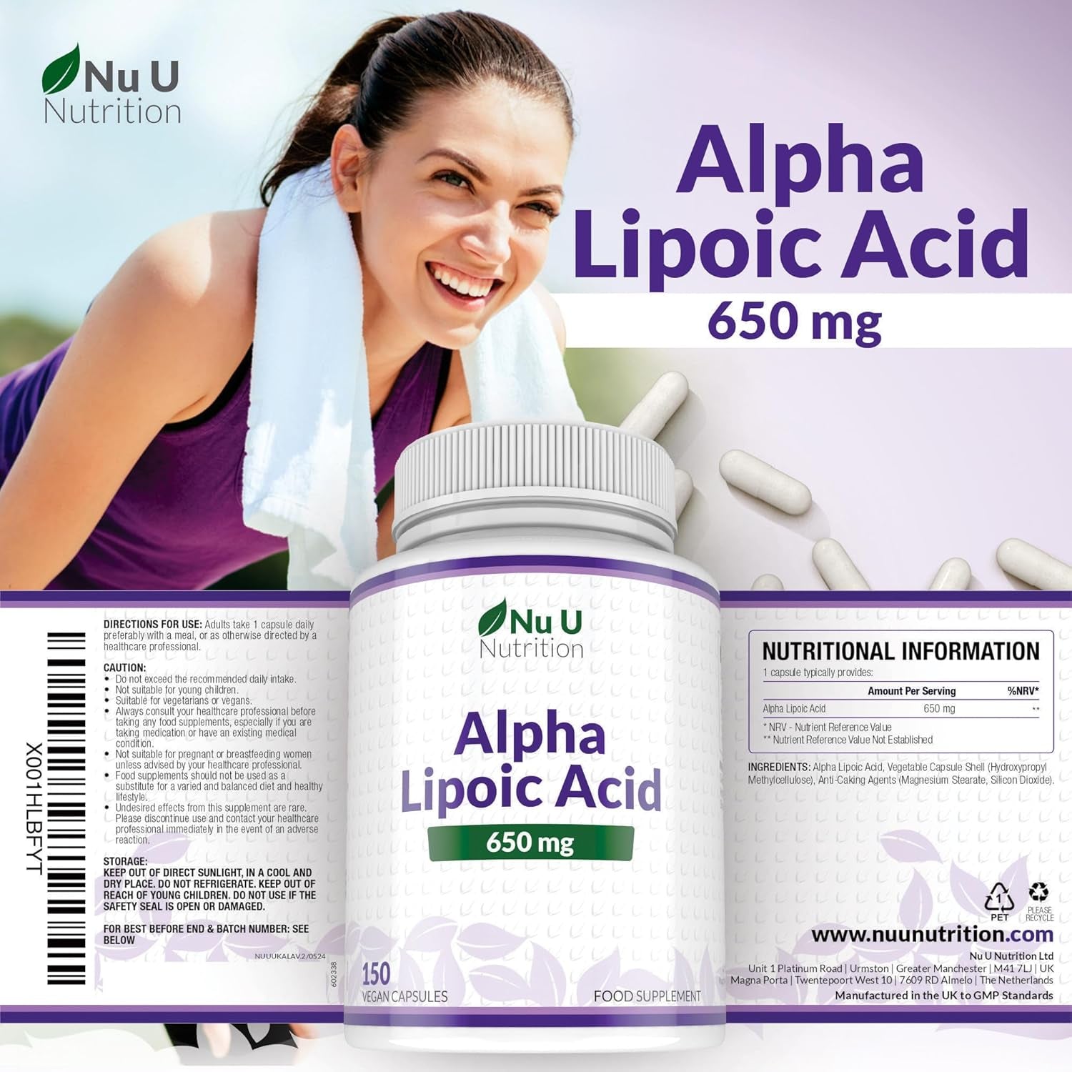Alpha Lipoic Acid 650Mg - 150 High Strength Vegan ALA Capsules - 5 Month Supply - Amino Acid Supplement - Made in the UK - Nu U Nutrition