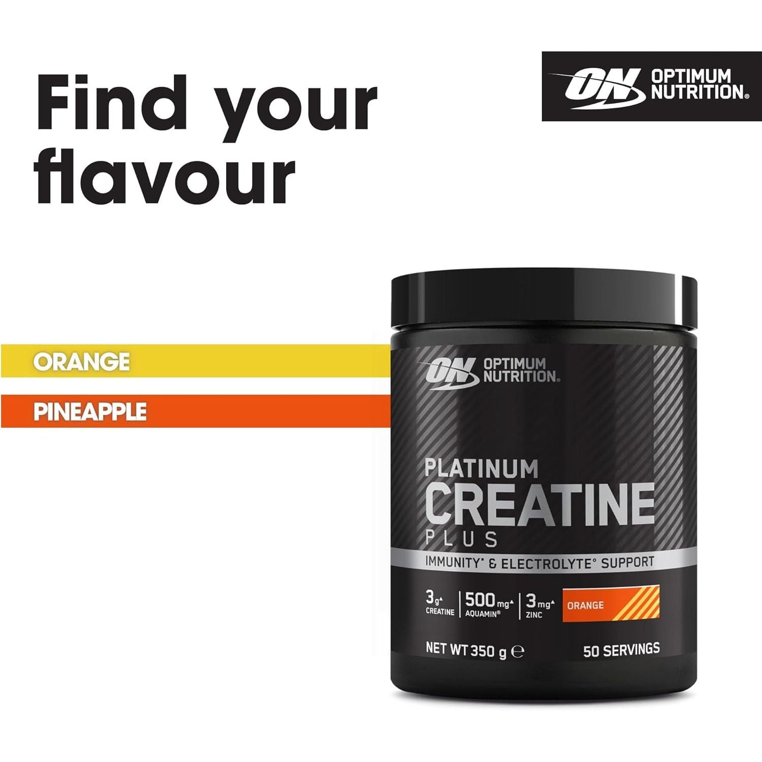 Optimum Nutrition Platinum Creatine Plus, Advanced Food Supplement to Increase Power and Performance, with Aquamin Magnesium for Electrolyte Balance, Orange Flavour, 50 Servings, 350 G