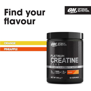Optimum Nutrition Platinum Creatine Plus, Advanced Food Supplement to Increase Power and Performance, with Aquamin Magnesium for Electrolyte Balance, Orange Flavour, 50 Servings, 350 G