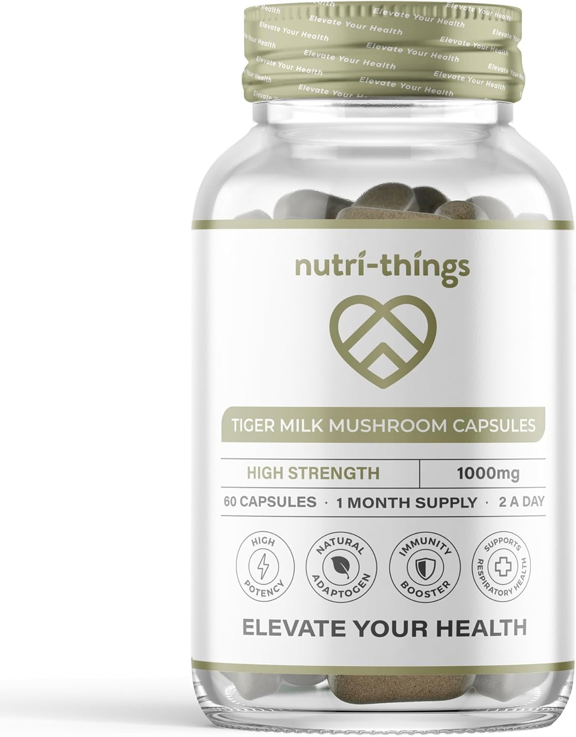 Tiger Milk Mushroom Capsules 1000Mg - High Strength | 60 Capsules | Natural Adaptogen for Immunity & Respiratory Health | Supports Daily Wellness & Vitality | 1 Month Supply, 2 a Day