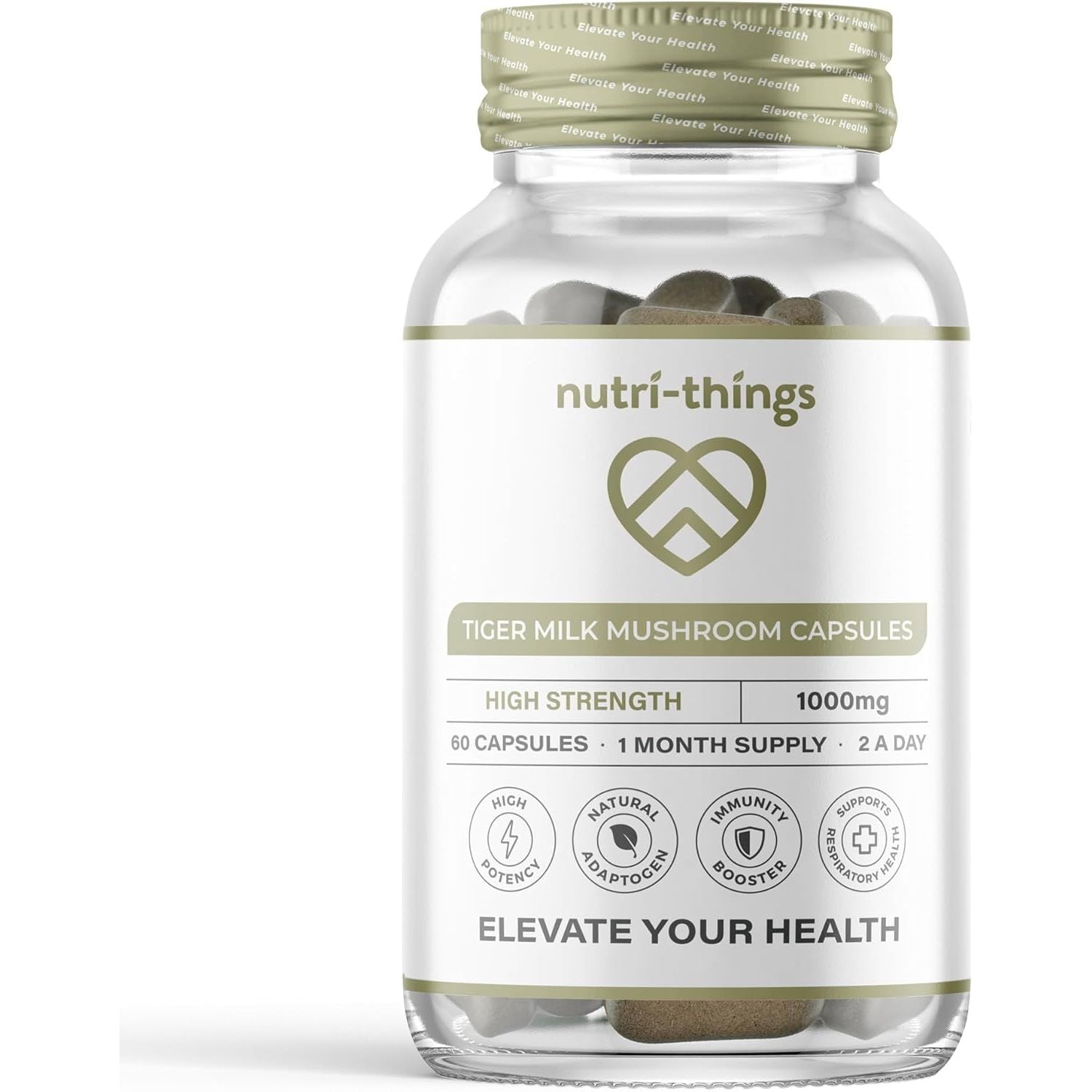 Tiger Milk Mushroom Capsules 1000Mg - High Strength | 60 Capsules | Natural Adaptogen for Immunity & Respiratory Health | Supports Daily Wellness & Vitality | 1 Month Supply, 2 a Day