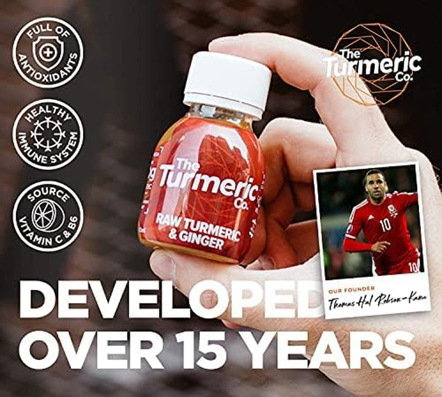 The Turmeric Co Ginger Shots - 28X60Ml Fresh & Raw Pressed Ingredients Turmeric and Ginger Immune System Booster Shots, Natural Energy Drink, No Added Sugars, Created by a Premier League Footballer