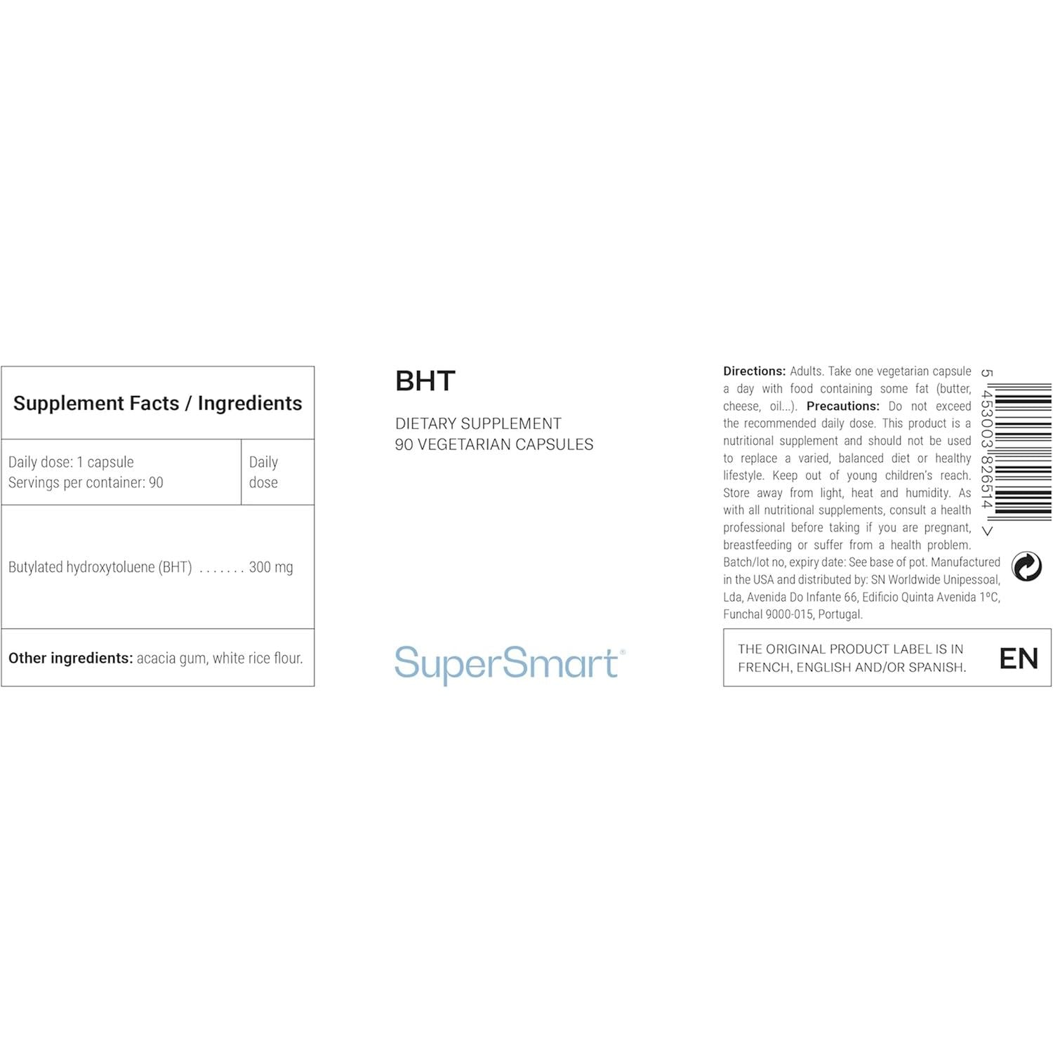 BHT (Butylated Hydroxytoluene) – Fights Oxidative Stress – Powerful Antioxidant & Antiviral – Anti-Age – Vegan – Supersmart