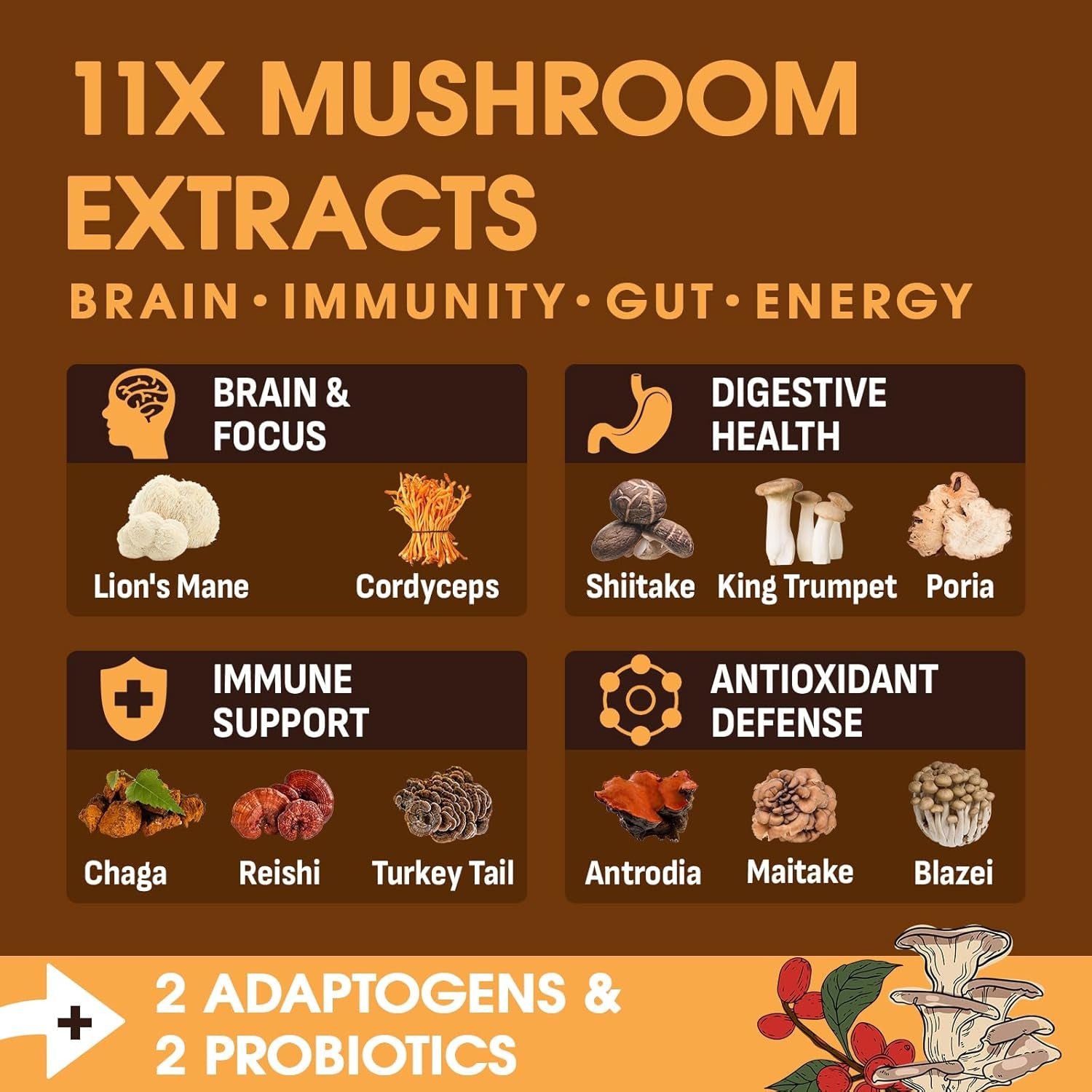 Mushroom Coffee, over 10 Superfood Mushrooms with Adaptogens & Probiotics, Instant Arabica Coffee with Lion'S Mane, Chaga, Reishi, Cordyceps & More, for Focus & Energy, 150G
