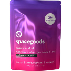 Spacegoods Rainbow Dust 240G | 30 Servings | Flavoured Mushroom Coffee | 120Mg of Natural Caffeine | Lions Mane, Chaga, Ashwagandha & Vitamin B5| Sharper Focus, Energy & Calm | Coffee