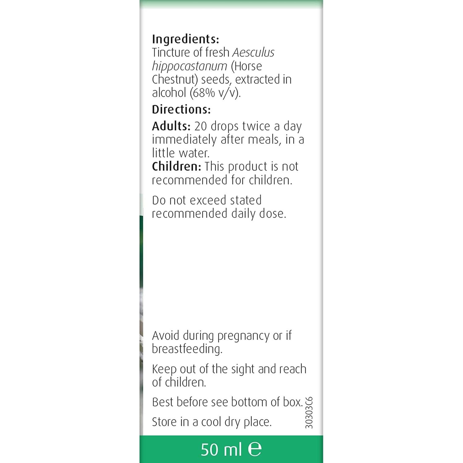 A.Vogel Horse Chestnut Aesculus Drops | Botanical Food Supplement | Extract of Fresh Aesculus Seeds | Suitable for Vegans | 50Ml
